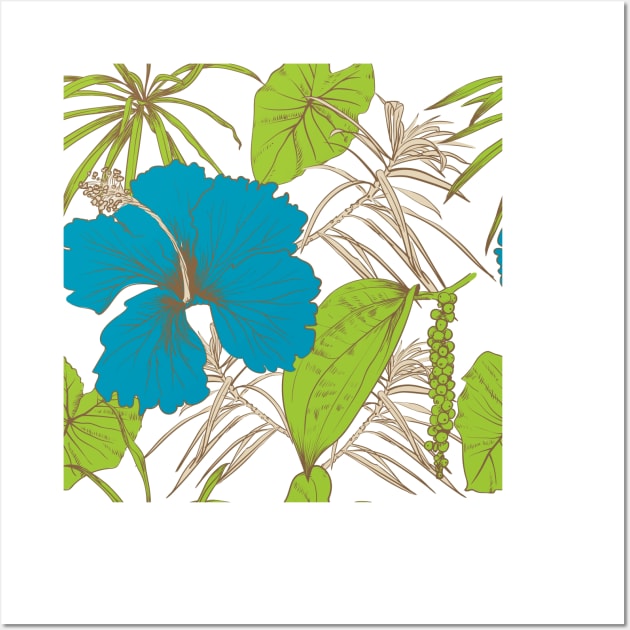 Tropical exotic flowers and leaves Wall Art by Olga Berlet